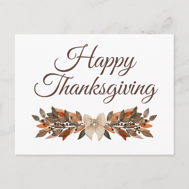 Postal Festiva Elegant Neutral “Happy Thanksgiving” Postcard (Anverso)