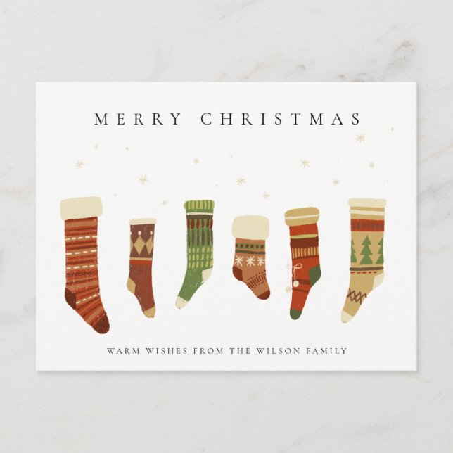 POSTAL FESTIVA ELEGANT PASTEL RED GREEN STAR CHIRSTMAS STOCKINGS (Anverso)