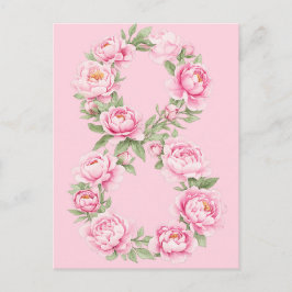 Postal Festiva Elegant Peony Flower Illustration for March 8 