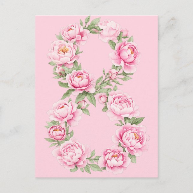Postal Festiva Elegant Peony Flower Illustration for March 8  (Anverso)