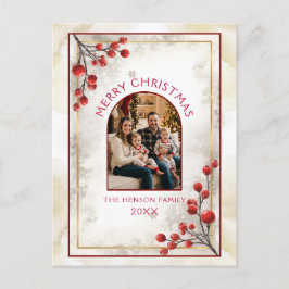 Postal Festiva Elegant Red Berries Family Photo Christmas 