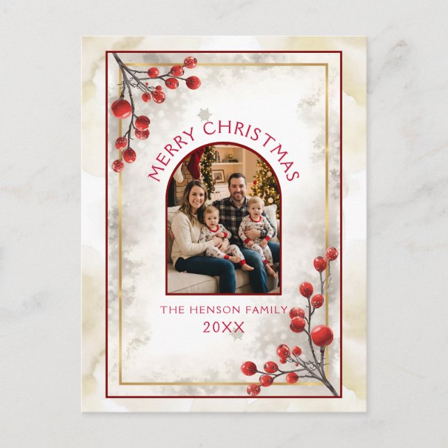 Postal Festiva Elegant Red Berries Family Photo Christmas  (Anverso)