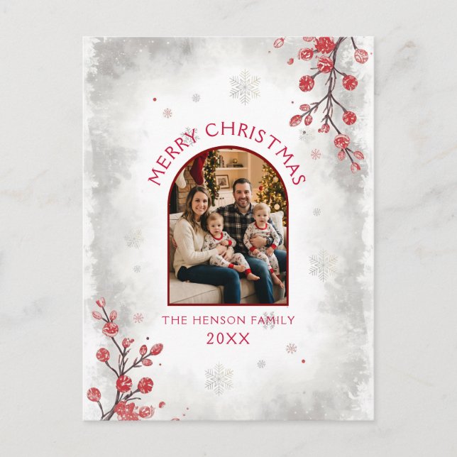 Postal Festiva Elegant Red Berries Family Photo Christmas  (Anverso)