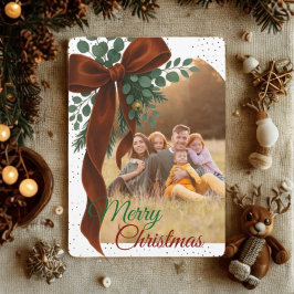 Postal Festiva Elegant Red Bow with Greenery Photo Christmas 