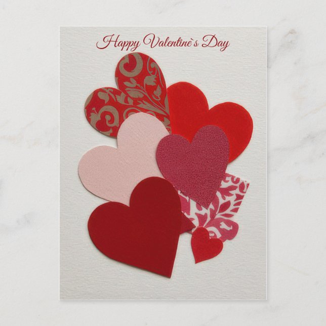 Postal Festiva Elegant Red Heart Collage Valentine’s Day Card  (Anverso)