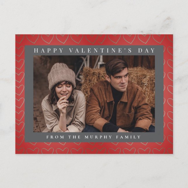 Postal Festiva Elegant Red Hearts Happy Valentine's Day 1 Photo (Anverso)