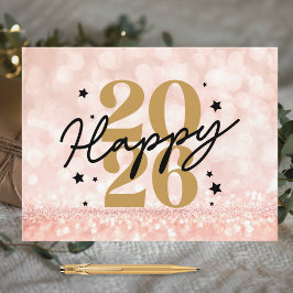 Postal Festiva Elegant Rose Gold Pink 2026 Happy New Year