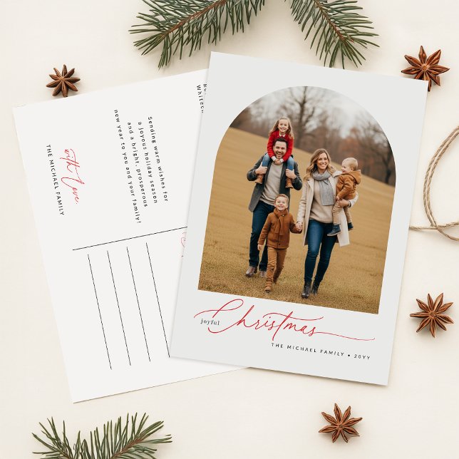 Postal Festiva Elegant Script Calligraphy Family Photo Christmas (Subido por el creador)