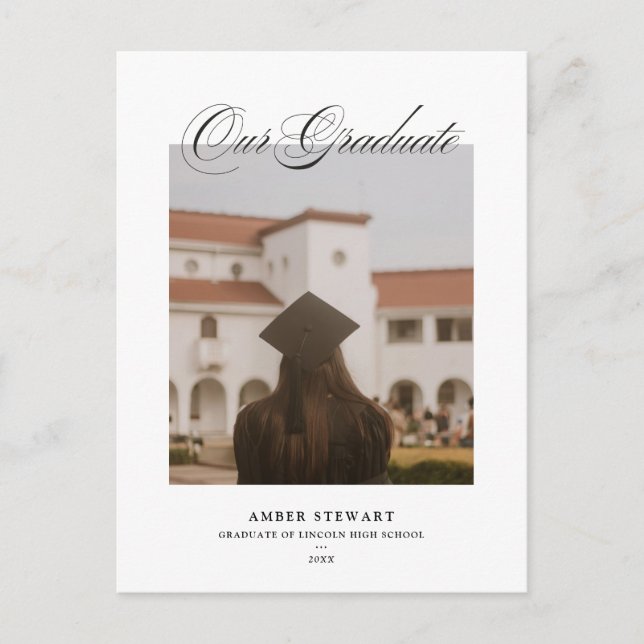 Postal Festiva Elegant Script Graduation Photo Card | Annoucement (Anverso)