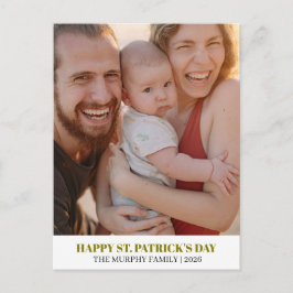 Postal Festiva Elegant Simple Shamrock Photo St. Patrick's Day 