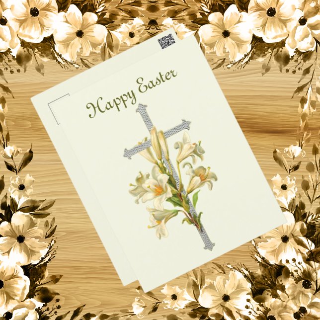Postal Festiva Elegant vintage Easter cross flowers  (Subido por el creador)