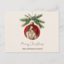 Elegant Watercolor Christmas Ornament Family Photo
