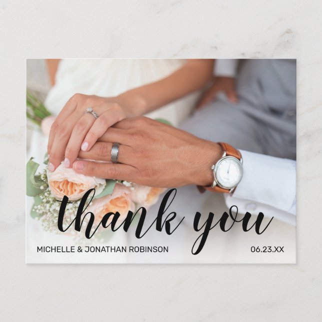 Postal Festiva Elegant Wedding Photo Thank You (Anverso)