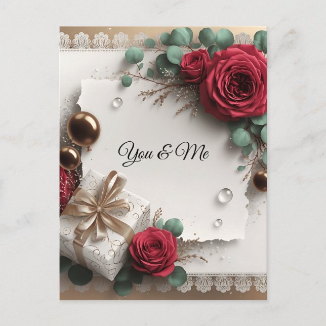 Postal Festiva Elegant “You & Me” Gold Cursive Flat Greeting Card (Anverso)
