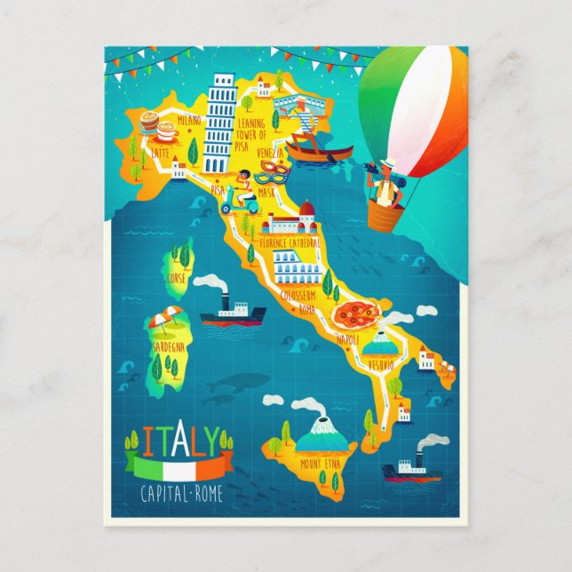 Postal Festiva Elegante acuarela Italia Viaje (Anverso)