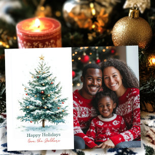 Postal Festiva Elegante acuarela Personalizado de árbol de Navida