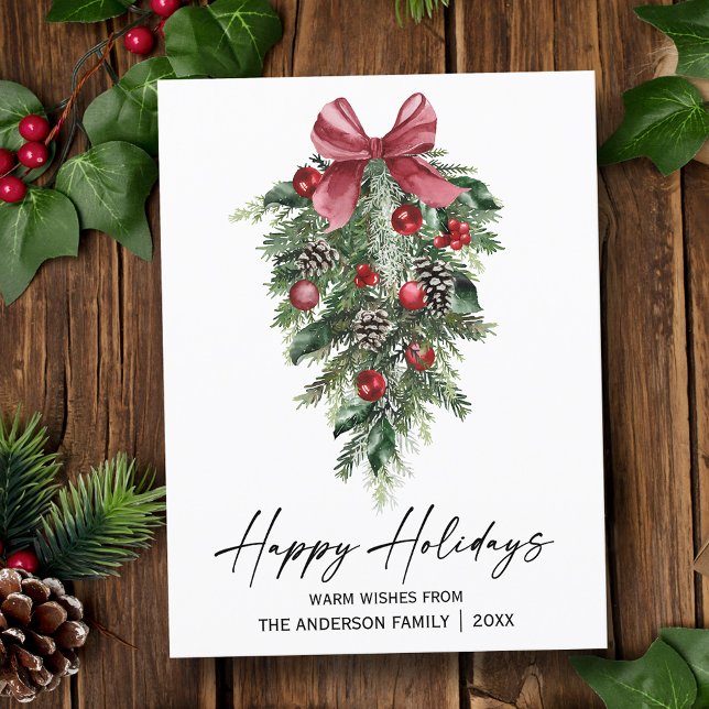 Postal Festiva Elegante acuarela Pines Caligrafía Ink Script (Customize to change your personalized text size or text style.)