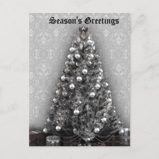 Postal Festiva Elegante árbol plateado con Navidades presentes Yu