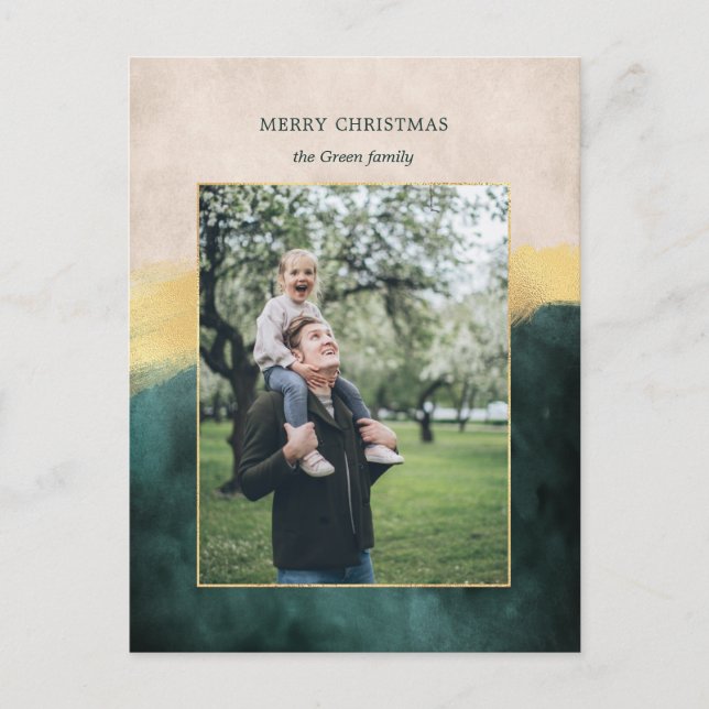 Postal Festiva Elegante artista Verde con pincel de oro Foto (Anverso)