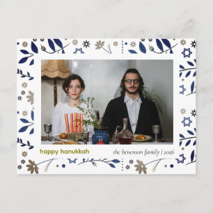 Postal Festiva Elegante Azul Feliz Hanukkah Familia 1 Foto