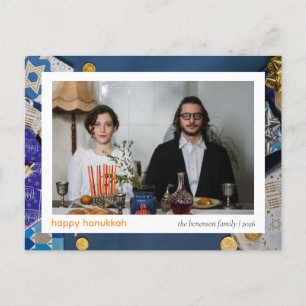 Postal Festiva Elegante Azul Feliz Hanukkah Familia 1 Foto