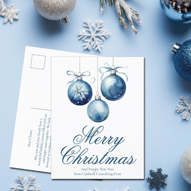 Postal Festiva Elegante Blue Merry Christmas Ornaments Business (Subido por el creador)