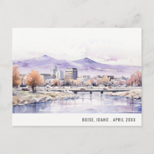 Postal Festiva Elegante Boise, Idaho Paisaje Acuarela Viaje