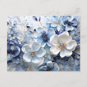Postal Festiva Elegante Botánico Floral Azul Blanco Moderno