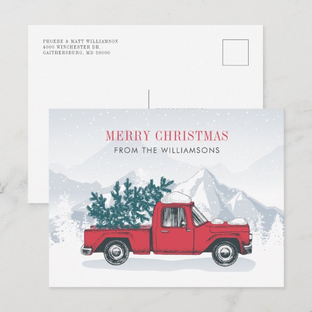 Postal Festiva Elegante Camión Rojo Navidades modernos (Anverso / Reverso)