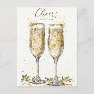 Postal Festiva Elegante Champaña de Oro "Saludos a los Años"