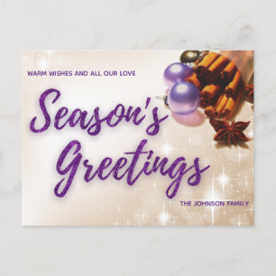 Postal Festiva Elegante Cinnamon Purpurina Purple Navidades de gu