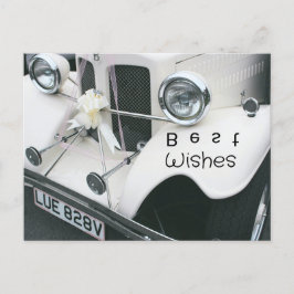 Postal Festiva Elegante coche Boda negro y blanco