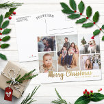 Postal Festiva Elegante Collage de fotos Gold Merry Christmas 5<br><div class="desc">Estas modernas y divertidas postales de fotos son perfectas para enviar a familiares y amigos estos Navidades. El diseño presenta una tipografía de oro "Feliz Navidad" con un collage de 5 fotos que es fácil de cambiar para que sea personal para ti y tu familia.</div>