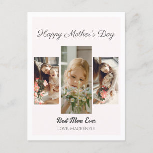 Postal Festiva Elegante dulce rosa Feliz Día de la Madre Tres fot
