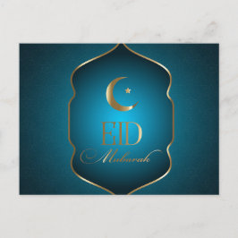 Postal Festiva Elegante Eid Mubarak Crescent Star Gold Frame Azul