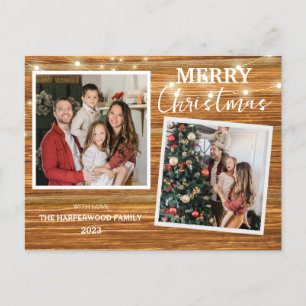 Postal Festiva Elegante familia de Navidades de Madera Rústica 2