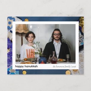 Postal Festiva Elegante Familia Hanukkah Blue Happy 1 Foto