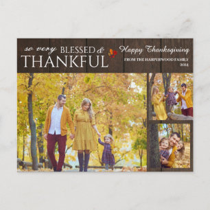 Postal Festiva Elegante familia Rustic Wood de agradecimiento 3 f