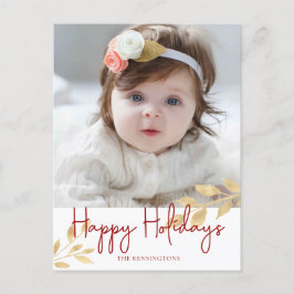 Postal Festiva Elegante Felices Fiestas, Foto de hojas de oro