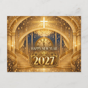 Postal Festiva Elegante Feliz Año Nuevo Cristiano Dorado 2027