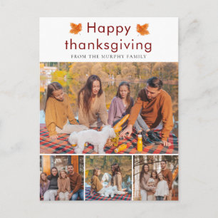 Postal Festiva Elegante Feliz Día de Acción de Gracias otoño deja