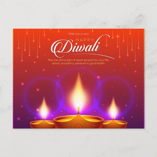 Postal Festiva Elegante Feliz Festival Diwali de Oro de Luz (Anverso)