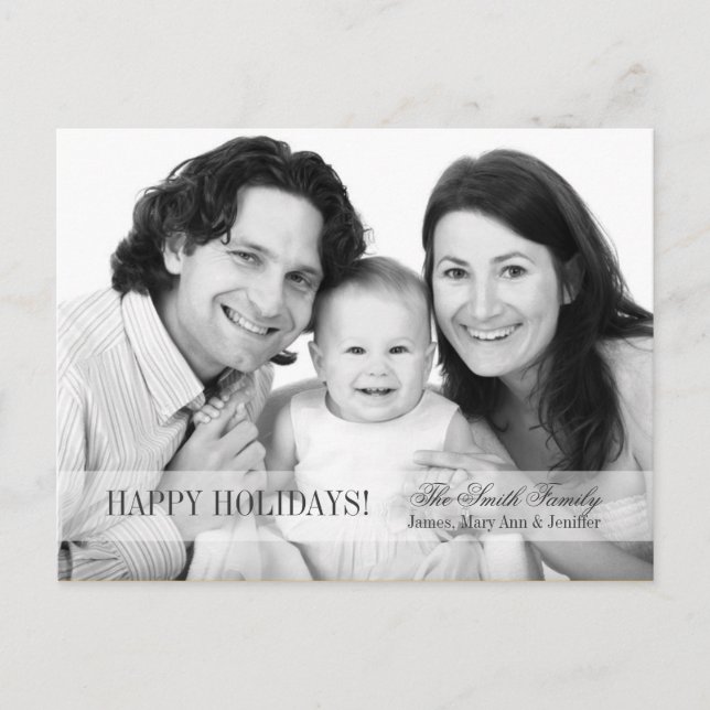 Postal Festiva Elegante Feliz Festividad Familia Foto Gris (Anverso)