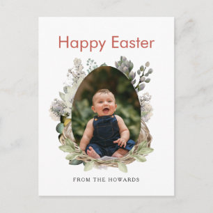 Postal Festiva Elegante Floral de Pascua Moderna Foto Feliz Pas