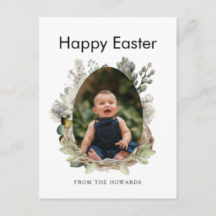 Postal Festiva Elegante Floral de Pascua Moderna Foto Feliz Pas