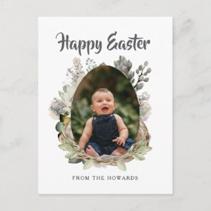Postal Festiva Elegante Floral de Pascua Moderna Foto Feliz Pas