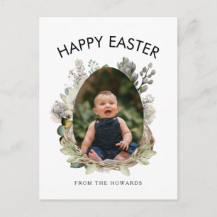 Postal Festiva Elegante Floral de Pascua Moderna Foto Feliz Pas