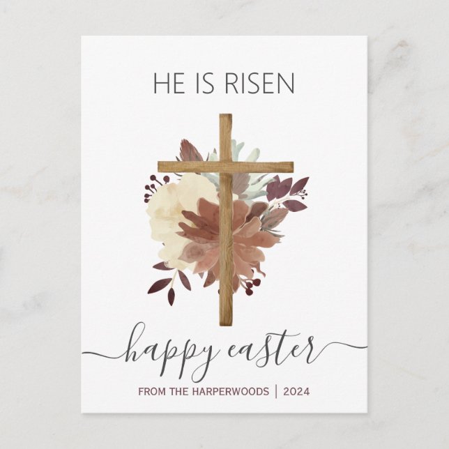 Postal Festiva Elegante Floral Feliz Cruz de Pascua Cristiana (Anverso)
