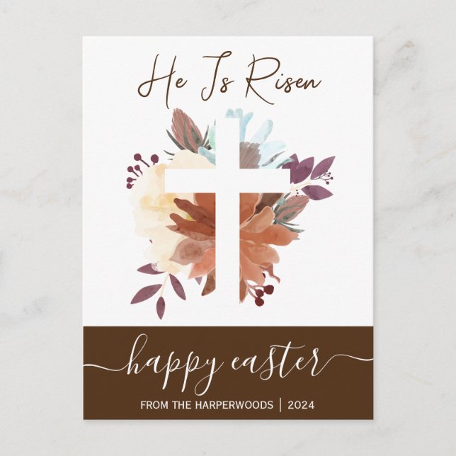 Postal Festiva Elegante Floral Feliz Cruz de Pascua Cristiana (Anverso)