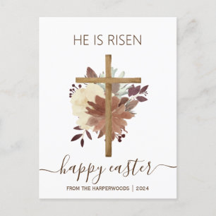 Postal Festiva Elegante Floral Feliz Cruz de Pascua Cristiana